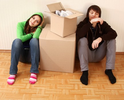 Furniture and boxes prepared for a residential relocation