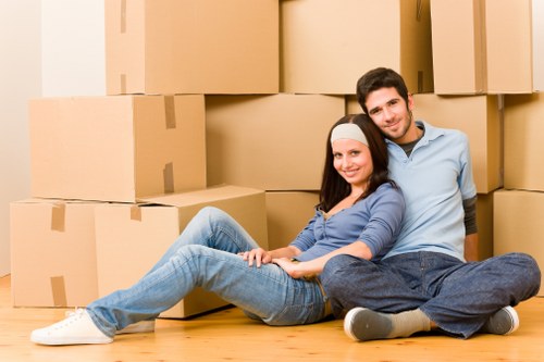 Packed boxes and protected furniture ready for removals to Germany