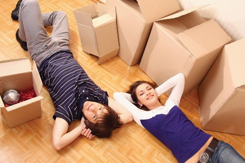 Commercial office move preparation with labelled boxes