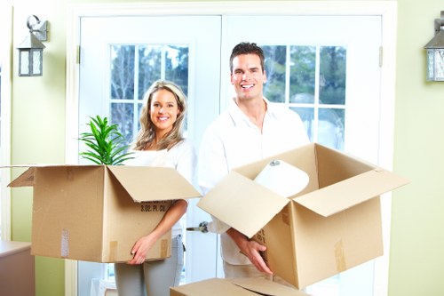 Packed office files and equipment prepared for transport